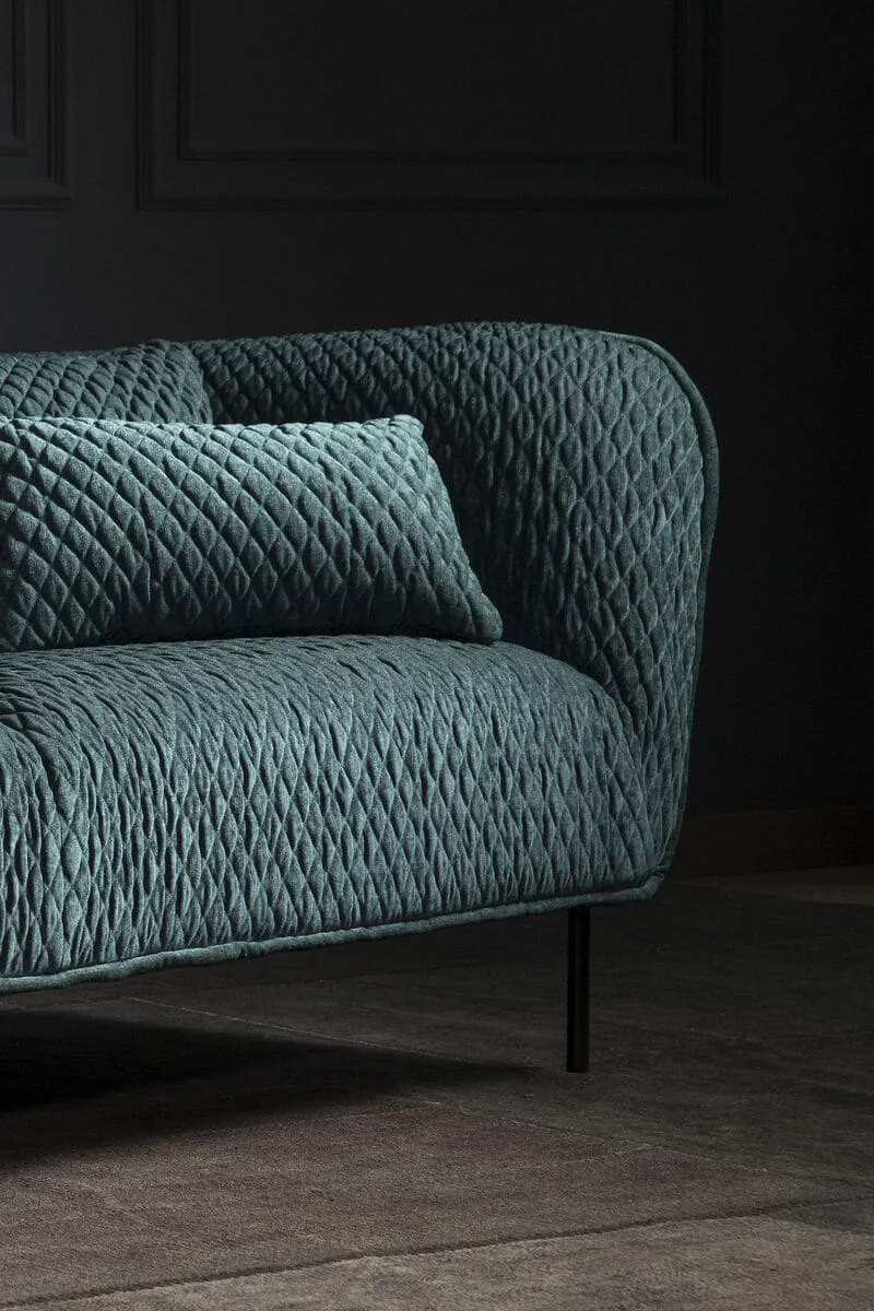 Petrolfarbenes Sofa mit gestepptem Bezug